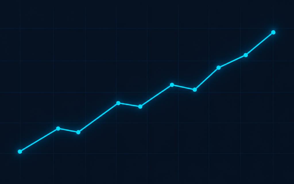 Gráfico de linha azul ascendente sobre fundo escuro